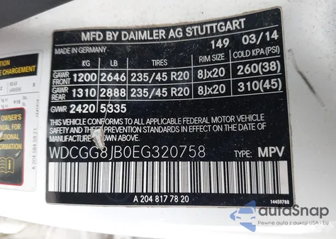 2014 Mercedes-Benz Glk 350 4Matic z USA, uszkodzony, nr VIN WDCGG8JB0EG320758